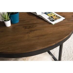 Runder Couchtisch aus recyceltem Teakholz Metallbeine D110 110x36x110cm Holz Braun MACABANE Möbel Wohnzimmermöbel Couchtische