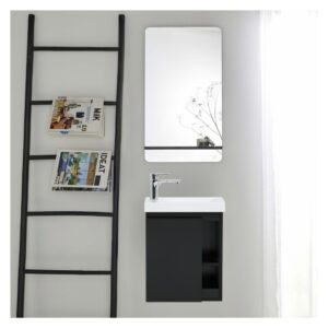wohnli-moebel-suche-M21009553-1 Waschtisch-Set mit seitlicher Ablage und Spiegelablage 23x53x41cm Holz Schwarz Mob In Möbel Badezimmermöbel Waschtische