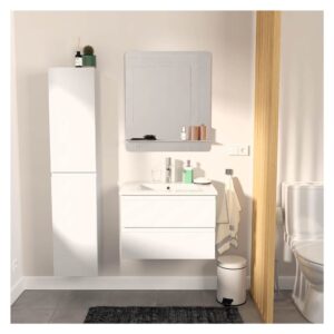 Einzelmöbel + Waschbecken + Spiegel + -Hochschrank 60x43x43cm Spanplatte Weiß Mob In Möbel Badezimmermöbel Waschtische