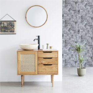 wohnli-moebel-suche-M21012567-1 Waschtischunterschrank aus massivem Mindi und Rohrgeflecht 85 cm 85x75x85cm Holz Beige BERAH GETAH Möbel Badezimmermöbel Waschtische