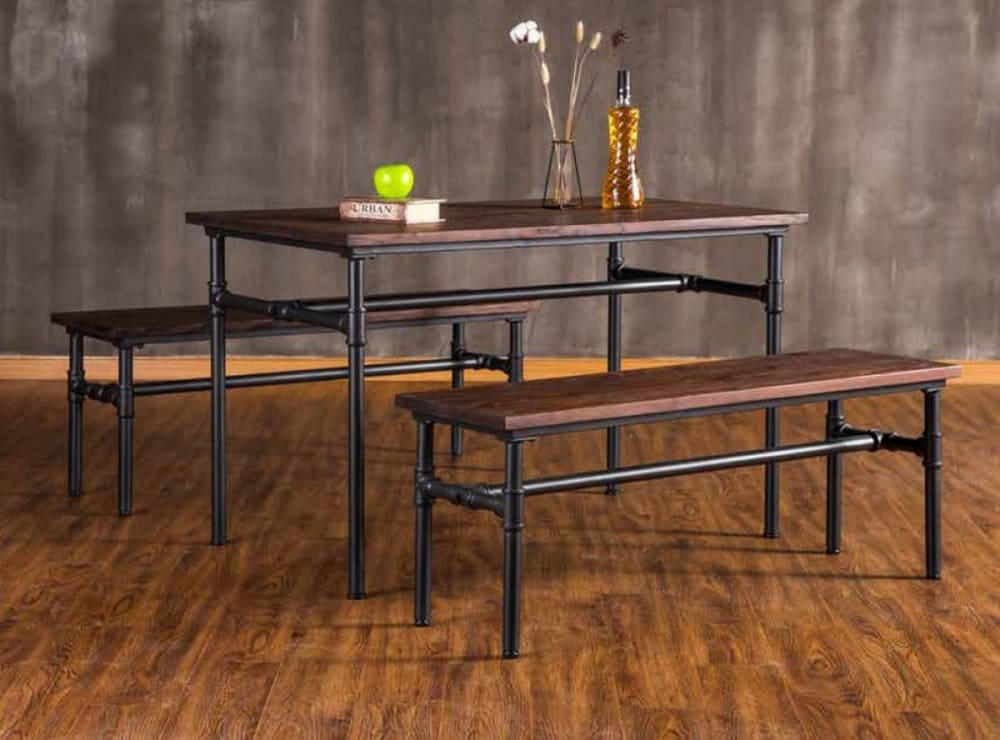 Industrielle Bank aus Ulme und Stahlrohren 120x45x35cm Holz Braun Mathi Design Möbel Esszimmermöbel Sitzbank und Holzbank