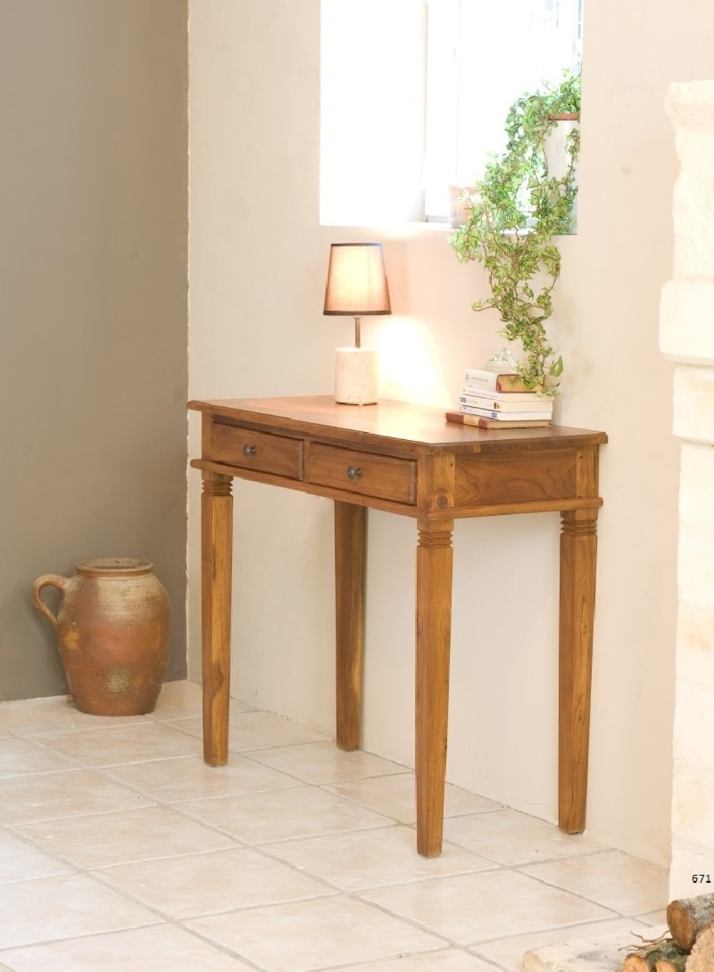 Schreibtisch mit 2 Schubladen aus Teakholz 89x78x40cm Holz Braun MACABANE Möbel Büromöbel Schreibtische