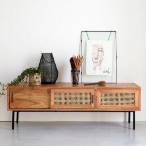 wohnli-moebel-suche-M21018808-1 TV-Möbel aus massivem Mindi und Rohrgeflecht 140 cm 140x45x45cm Holz Beige BERAH GETAH Möbel Wohnzimmermöbel TV-Möbel