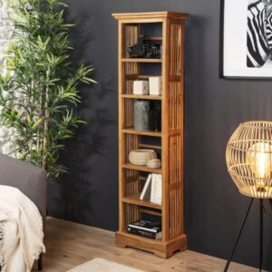 Bücherregal aus Teakholz 45x160x24cm Holz Braun MACABANE Möbel Wohnzimmermöbel Bücherregale