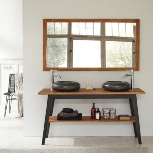 Badezimmermöbel aus massivem Teakholz mit schwarzen Beinen 150 cm 150x76x150cm Holz Beige BERAH GETAH Möbel Badezimmermöbel Waschtische