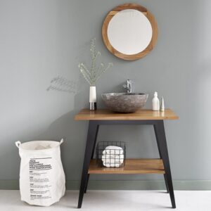 Badezimmermöbel aus massivem Teakholz mit schwarzen Beinen 80 cm 80x76x80cm Holz Schwarz BERAH GETAH Möbel Badezimmermöbel Waschtische