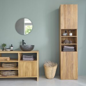 wohnli-moebel-suche-M21021391-1 Badezimmersäule aus massivem Teakholz 200 cm 45x200x45cm Holz Beige BERAH GETAH Möbel Badezimmermöbel Bad-Hochschränke