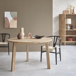 Tisch aus massivem Teakholz rund 4 Pers. 120x75x120cm Holz Beige BERAH GETAH Möbel Esszimmermöbel Esstische