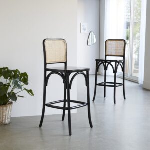 wohnli-moebel-suche-M21021398-1 2 Barhocker aus Mahagoniholz und schwarzem Rohr 47x109x44cm Holz Schwarz BERAH GETAH Möbel Esszimmermöbel Barhocker