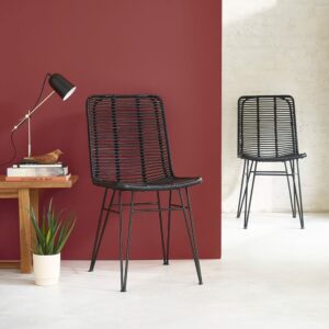 wohnli-moebel-suche-M21021403-1 2 Stühle aus schwarzem Rattan und Metall 43x87x39cm Rattan Schwarz BERAH GETAH Möbel Esszimmermöbel Stühle