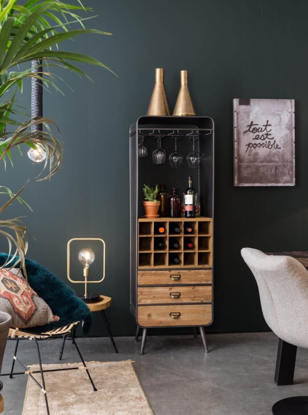 Vino Baraufbewahrung aus Holz und Stahl 170x170x56cm Holz Braun Dutchbone Möbel Esszimmermöbel Barmöbel