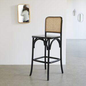 wohnli-moebel-suche-M21023335-1 Barhocker aus Mahagoniholz und schwarzem Rohr 47x109x44cm Holz Schwarz BERAH GETAH Möbel Esszimmermöbel Barhocker