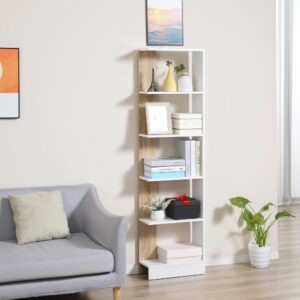 wohnli-moebel-suche-M21027526-1 Weiß-Eichen-Bücherregal 45x21x170cm 45x170x21cm Spanplatte Weiß Homcom Möbel Wohnzimmermöbel Bücherregale
