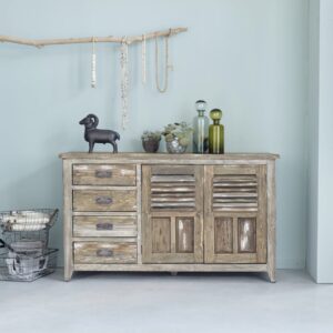 wohnli-moebel-suche-M21028150-1 Buffet aus massivem recyceltem Holz 140 cm 140x90x140cm Holz Grau BERAH GETAH Möbel Esszimmermöbel Sideboards, Highboards & niedrige Anrichten