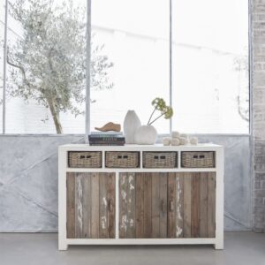 wohnli-moebel-suche-M21028151-1 Buffet aus recyceltem Massivholz 145 cm 143x90x143cm Holz Weiß BERAH GETAH Möbel Esszimmermöbel Sideboards, Highboards & niedrige Anrichten
