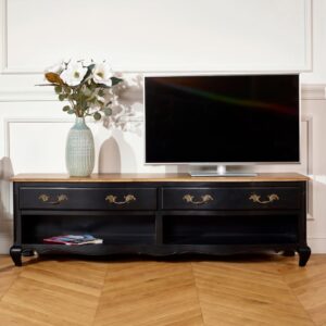 wohnli-moebel-suche-M21029943-1 TV-Möbel mit Eichenplatte Schwarz 180x53x50cm Holz Schwarz Robin des Bois Möbel Wohnzimmermöbel TV-Möbel