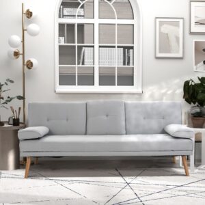 Skandinavisches 3-Personen-Schlafsofa 181x78x77cm Stoff Grau Homcom Sofas und Sessel Sofas Schlafsofas