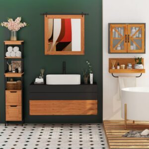 wohnli-moebel-suche-M21029980-1 Meuble colonne rangement salle de bain MDF bambou style cosy 30x144x30cm Bambus Braun Kleankin Möbel Badezimmermöbel Bad-Hochschränke