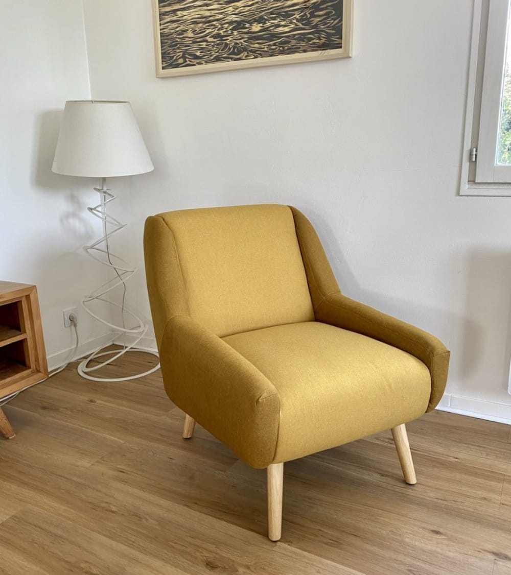 Zweifarbiger Retro-Sessel aus Stoff in Ocker 85x81x72cm Samt Braun Mathi Design Sofas und Sessel Sessel, Poufs und Fußbänke Sessel