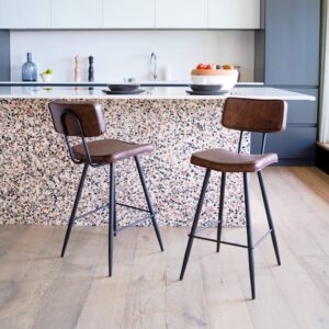 wohnli-moebel-suche-M21035569-1 Set aus 2 Barhockern in Middelhöhe 66 cm aus braunem Kunstleder 42x93x46cm PVC - Polyvinlychlorid Braun Maison Pavane Möbel Esszimmermöbel Barhocker