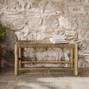wohnli-moebel-suche-M21036911-1 Bank für 2 Personen 90 cm aus Seegras und Teakholz 90x45x35cm Holz Braun Maison Pavane Möbel Esszimmermöbel Sitzbank und Holzbank