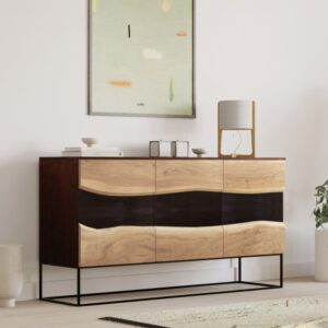 wohnli-moebel-suche-M21036940-1 Sideboard mit 3 Türen aus Akazienholz und schwarzem Metall 150x82x45cm Holz Schwarz Rendez-Vous Déco Möbel Esszimmermöbel Sideboards, Highboards & niedrige Anrichten
