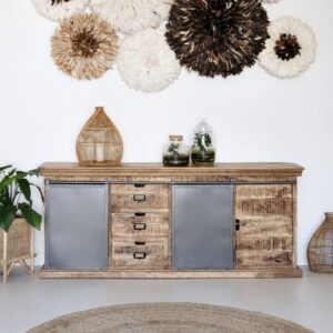 wohnli-moebel-suche-M21036949-1 Großer Buffet aus Holz und Metall mit 3 Türen und 3 Schubladen 205x85x40cm Holz Braun Maison Pavane Möbel Esszimmermöbel Sideboards, Highboards & niedrige Anrichten