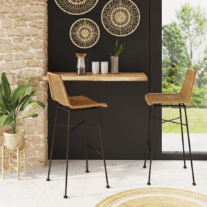 wohnli-moebel-suche-M21036983-1 2er Set Barhocker 76 cm aus braunem geflochtenem Kunstharz 45x104x46cm Harz Braun Maison Pavane Möbel Esszimmermöbel Barhocker