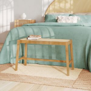 2-Sitzer-Bank aus massivem Eichenholz und Rohrgeflecht 80x45x35cm Rohrgeflecht Braun Rendez-Vous Déco Möbel Esszimmermöbel Sitzbank und Holzbank