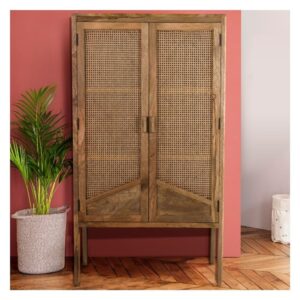 wohnli-moebel-suche-M21037040-1 Schrank aus Rohrgeflecht mit 2 Holztüren 100x180x50cm Rohrgeflecht Braun Maison Pavane Möbel Schlafzimmermöbel Schränke