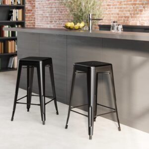 Set mit 2 Hockern für Kücheninsel 66 cm in mattem Schwarz. 41x67x41cm Metall Schwarz Maison Pavane Möbel Esszimmermöbel Barhocker