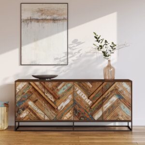 Viertüriges Sideboard aus Akazienholz und recyceltem Holz 175x75x45cm Holz Braun Rendez-Vous Déco Möbel Esszimmermöbel Sideboards, Highboards & niedrige Anrichten