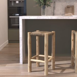 wohnli-moebel-suche-M21037171-1 Hocker für Kücheninsel 65 cm aus Seegras und Teakholz 35x65x35cm Holz Braun Maison Pavane Möbel Esszimmermöbel Barhocker
