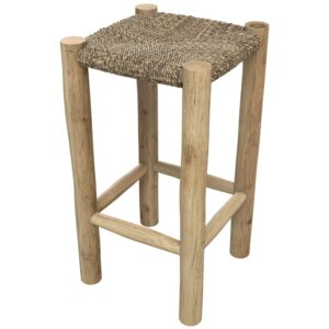Wohnli Möbelsuche - Hocker für Kücheninsel 65 cm aus Seegras und Teakholz