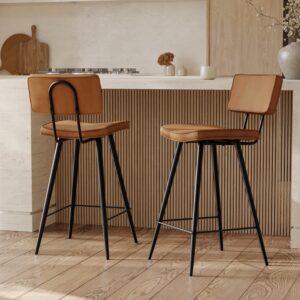 wohnli-moebel-suche-M21037183-1 2er-Set Stühle für Kücheninsel 66 cm in synthetischem Camel-Leder 42x93x46cm PVC - Polyvinlychlorid Braun Maison Pavane Möbel Esszimmermöbel Barhocker