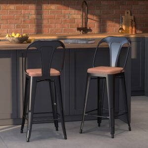 wohnli-moebel-suche-M21037184-1 2er-Set Stühle für Kücheninsel 68 cm in Schwarz und Braun 40x100x41cm Metall Schwarz Maison Pavane Möbel Esszimmermöbel Barhocker