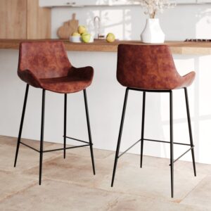 wohnli-moebel-suche-M21037189-1 2er-Set Esszimmerstühle für 65 cm Kochinsel aus braunem Kunstleder 48x90x46cm PVC - Polyvinlychlorid Braun Maison Pavane Möbel Esszimmermöbel Barhocker