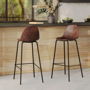 wohnli-moebel-suche-M21037226-1 2er-Set Barhocker 75 cm aus braunem Kunstleder 42x99x45cm PVC - Polyvinlychlorid Braun Maison Pavane Möbel Esszimmermöbel Barhocker