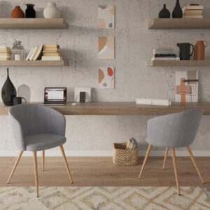 wohnli-moebel-suche-M21037276-1 Set aus 2 Stühlen aus hellgrauem Stoff mit Metallbeinen 46x79x51cm Stoff Grau Maison Pavane Möbel Esszimmermöbel Stühle