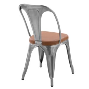 wohnli-moebel-suche-M21037361-1 Set aus 2 Stühlen aus verchromtem Metall und braunem Kunstleder 43x84x45cm Metall Silber Maison Pavane Möbel Esszimmermöbel Stühle
