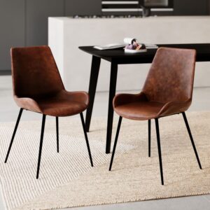 2er Set Stühle aus braunem Kunstleder 46x84x46cm PVC und Synthetik Braun Rendez-Vous Déco Möbel Esszimmermöbel Stühle