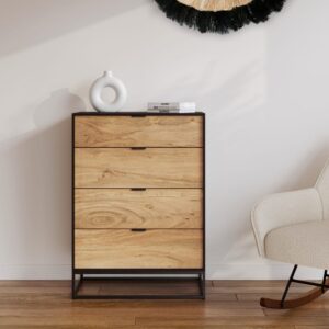 Kommode aus Akazienholz mit 4 Schubladen und Metallbeinen 70x98x40cm Holz Braun Rendez-Vous Déco Möbel Schlafzimmermöbel Kommoden