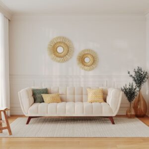wohnli-moebel-suche-M21037422-1 Drei-Sitzer Sofa aus beigem Samt 218x75x90cm Samt Beige Maison Pavane Sofas und Sessel Sofas 2-Sitzer-Sofas & 3-Sitzer-Sofas