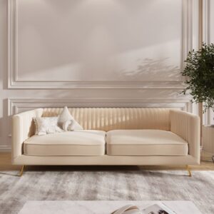 3-Sitzer-Sofa aus beigem Samt 210x70x87cm Samt Beige Rendez-Vous Déco Sofas und Sessel Sofas 2-Sitzer-Sofas & 3-Sitzer-Sofas