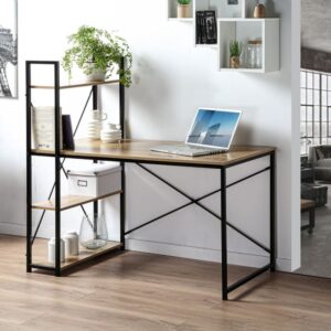 wohnli-moebel-suche-M21043858-1 Schreibtisch L120cm mit 4 Regalen im Industrial-Stil - Holzdekor hell 120x120x60cm Spanplatte Beige Calicosy Möbel Büromöbel Schreibtische
