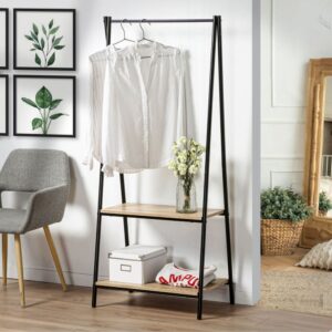 Gardorenständer mit 2 Regalen im Industrial-Stil - Schwarz 65x151x40cm Metall Schwarz Calicosy Möbel Schlafzimmermöbel Kleiderständer