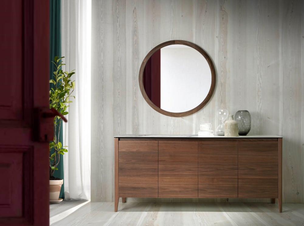 wohnli-moebel-suche-M21044872-1 Sideboard aus Nussbaum mit Keramikmarmorplatte 45x80x179cm Holz Braun Angel Cerda Möbel Esszimmermöbel Sideboards, Highboards & niedrige Anrichten