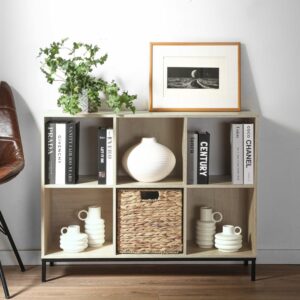 Regal mit 6 Fächern und metallbeinen - Holzdekor hell 94x73x30cm Spanplatte Beige Calicosy Möbel Wohnzimmermöbel Bücherregale