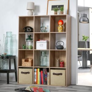 Aufbewahrungsregal mit 12 Fächern - L93 x H124 cm - Dekor Heller Holz 93x124x30cm Spanplatte Beige Calicosy Möbel Wohnzimmermöbel Bücherregale