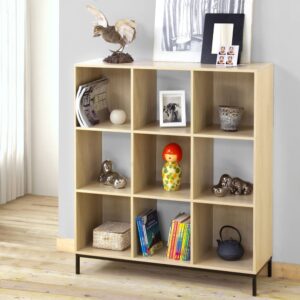 Regal mit 9 Fächern und Metallfüßen - Holzdekor hell 94x103x30cm Spanplatte Beige Calicosy Möbel Wohnzimmermöbel Bücherregale